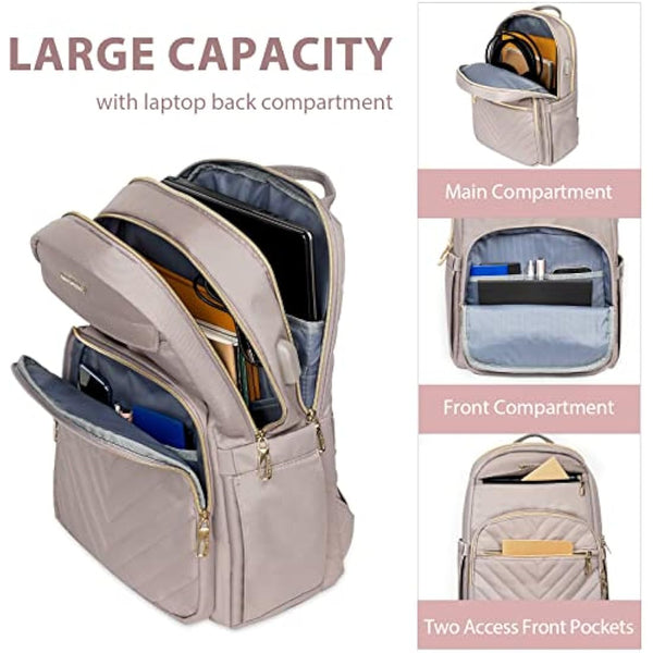 VANKEAN 15.6 Inch Laptop Backpack for Women Work Laptop Bag Fashion with USB Port, Waterproof Purse Backpacks Teacher Nurse Stylish Travel Bags Casual Daypacks for College, Business, Pink