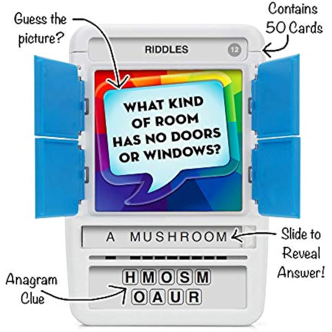 100 PICS Riddles - Guess 100 Riddles | Flash Cards with Slide Reveal Case | Travel Game, Gift, Stocking Filler | Fun for Kids and Adults - Play Together | Ages 6+