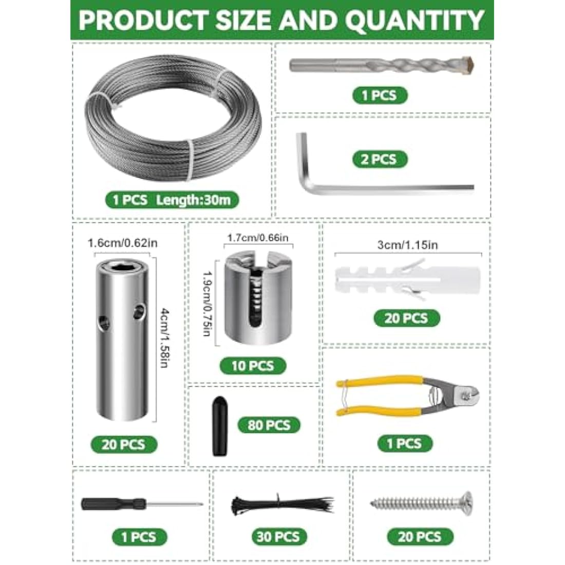 185PCS Garden Wire Trellis for Climbing Plants, Kalolary 30M Stainless Steel Heavy Duty Wire Trellis Kit Wall Plant Climbing T316 Steel Wire Rope Cross Clamp Cable Trellis System Kit for Flower Vines
