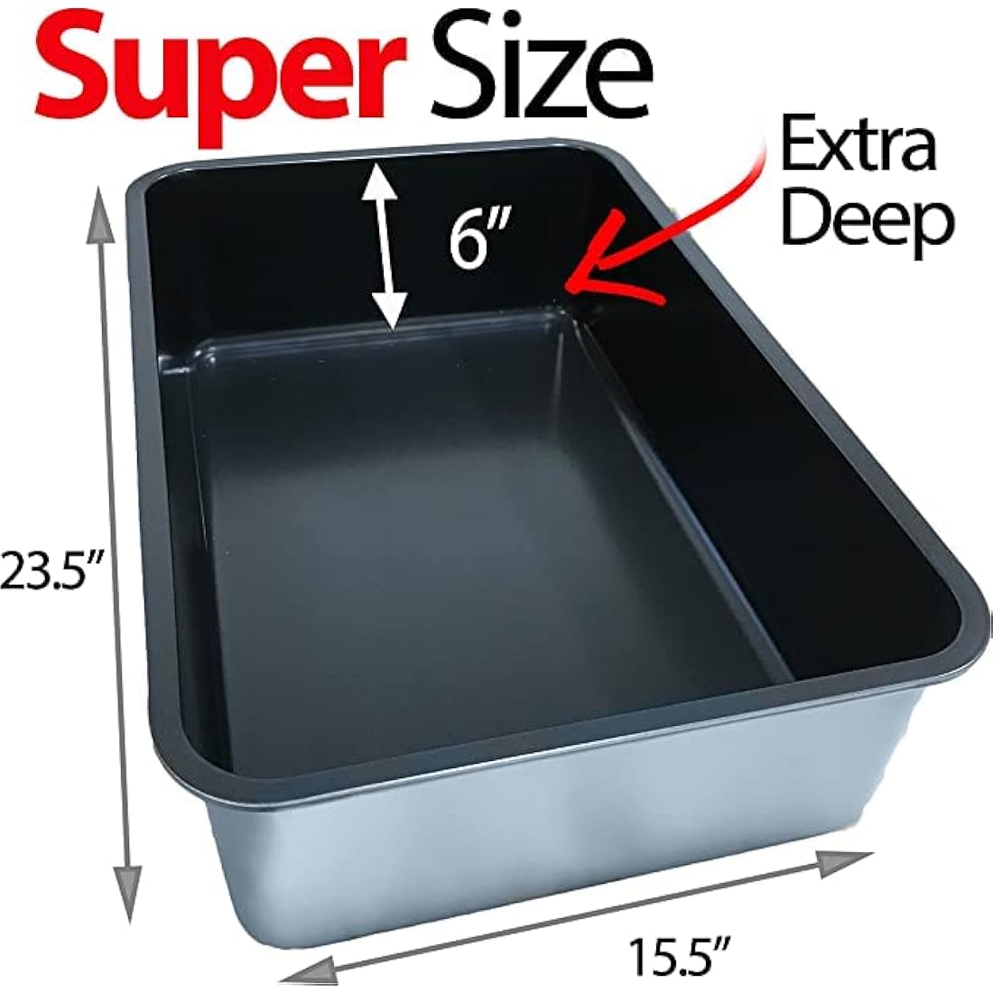 iPrimio Non-Stick Plated Stainless Steel XL Cat Litter Box - Extra Large High-Sided Litterbox for Big Cats - Never Absorbs Odor, Stains, or Rusts - Easy Cleaning Cat Litter Tray (1 Teflon-Coated Pan)