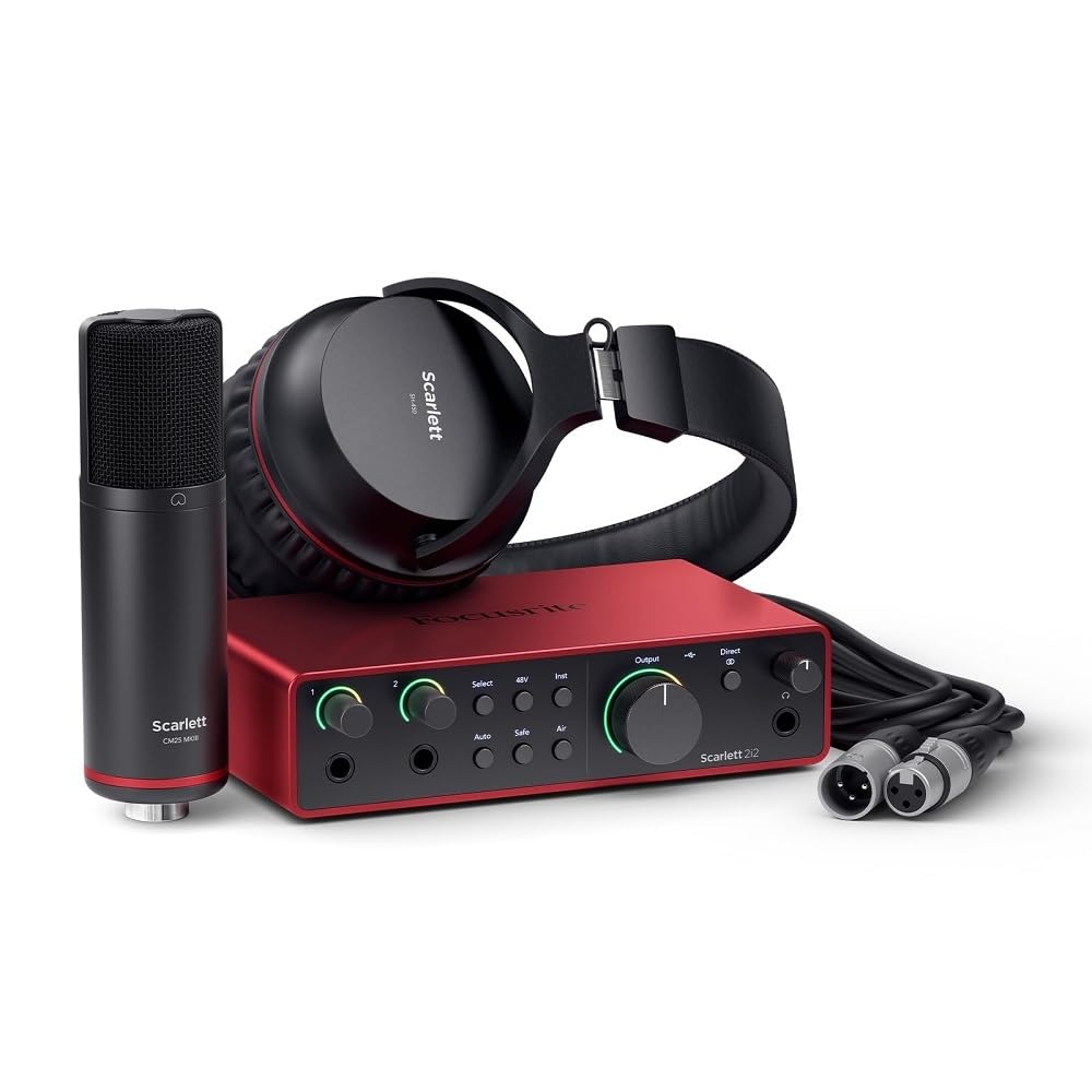 Focusrite Scarlett 2i2 4th Gen USB Audio Interface for Recording, Songwriting, Streaming and Podcasting — High-Fidelity, Studio Quality Recording, and All the Software You Need to Record