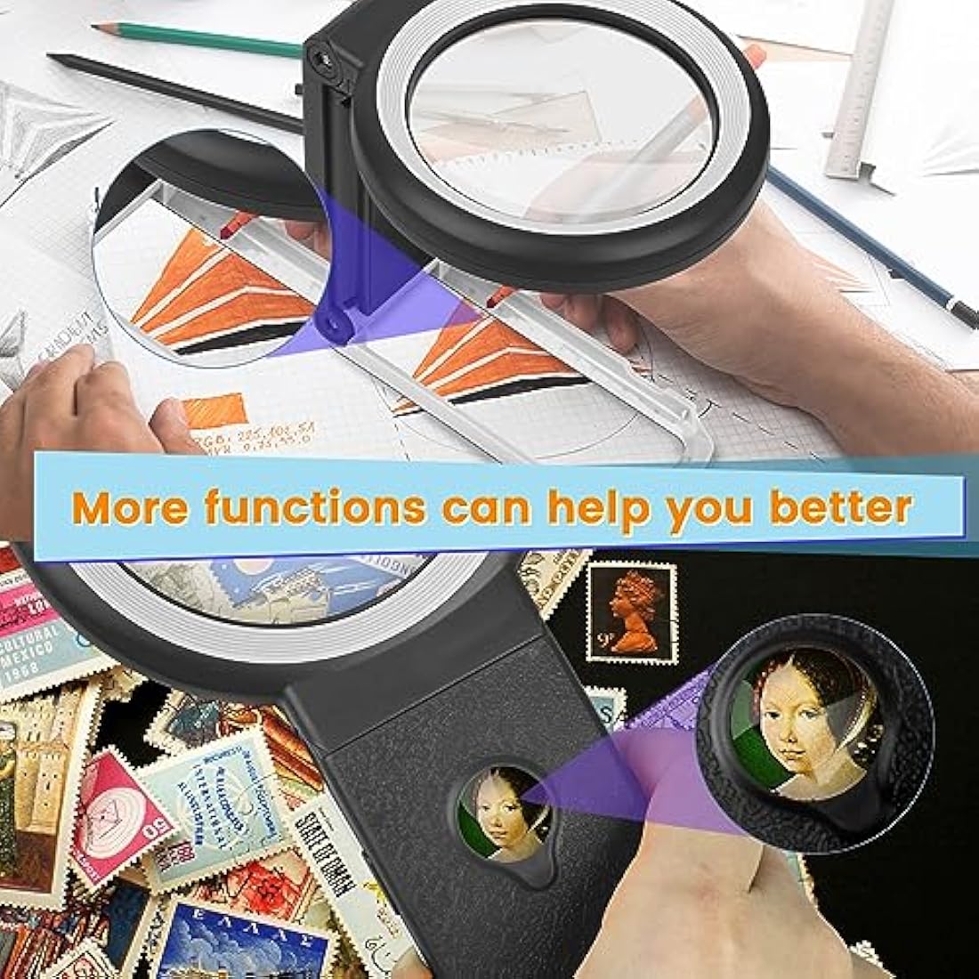 30x 40x Magnifying Glass with Light and Stand, Large Handheld Magnifying Glasses 18 LED Illuminated Lighted Magnifier for Macular Degeneration, Seniors Reading, hobbies, Coins, Jewelry (Black&White)