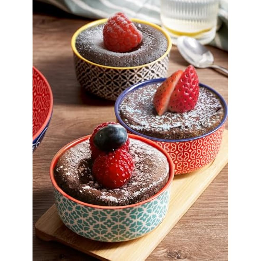 DOWAN Ramekins with Lids, 6 OZ Porcelain Ramekin Dishes for Creme Brulee Soufflé, Egg Mould, Muffin Cases, Mini Dip Bowl, Baking Bowl for Oven & Air Fryer, Vibrant Joy-Pack of 6