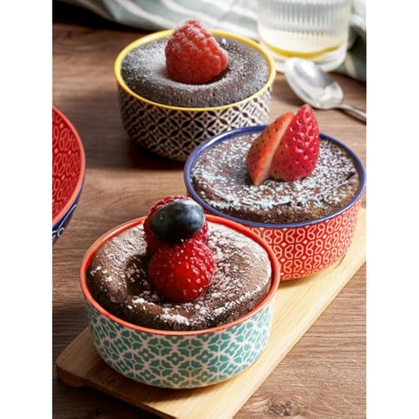 DOWAN Ramekins with Lids, 6 OZ Porcelain Ramekin Dishes for Creme Brulee Soufflé, Egg Mould, Muffin Cases, Mini Dip Bowl, Baking Bowl for Oven & Air Fryer, Vibrant Joy-Pack of 6