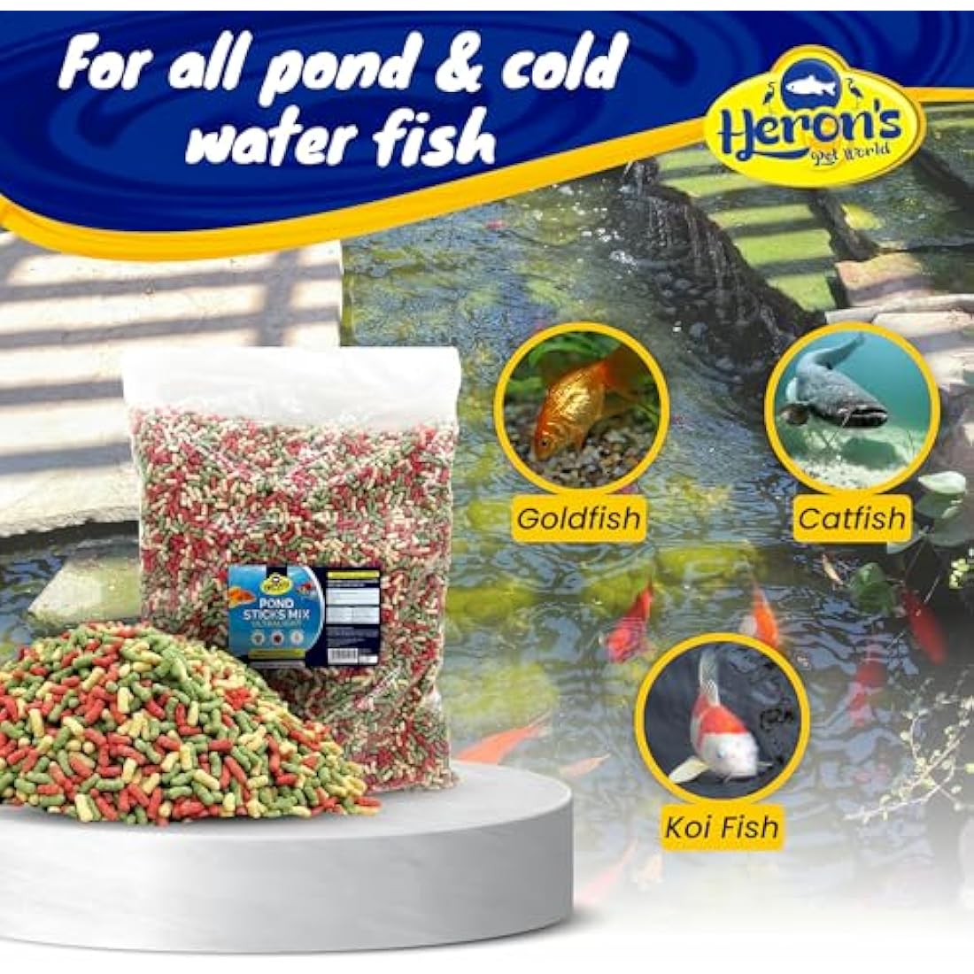 HERONS Pond Sticks Mix Ultralight 15L - Koi & Goldfish Food - Excellent Value - Complete Feed for all Pond Fish - Premium, Variety Pond Sticks