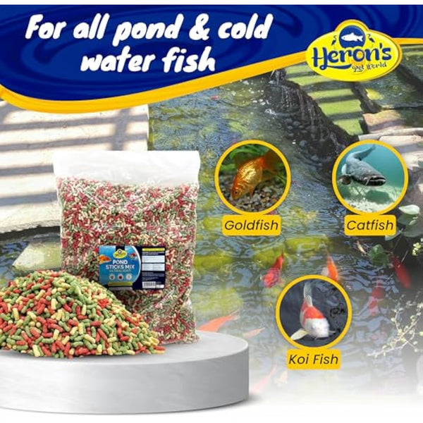 HERONS Pond Sticks Mix Ultralight 15L - Koi & Goldfish Food - Excellent Value - Complete Feed for all Pond Fish - Premium, Variety Pond Sticks