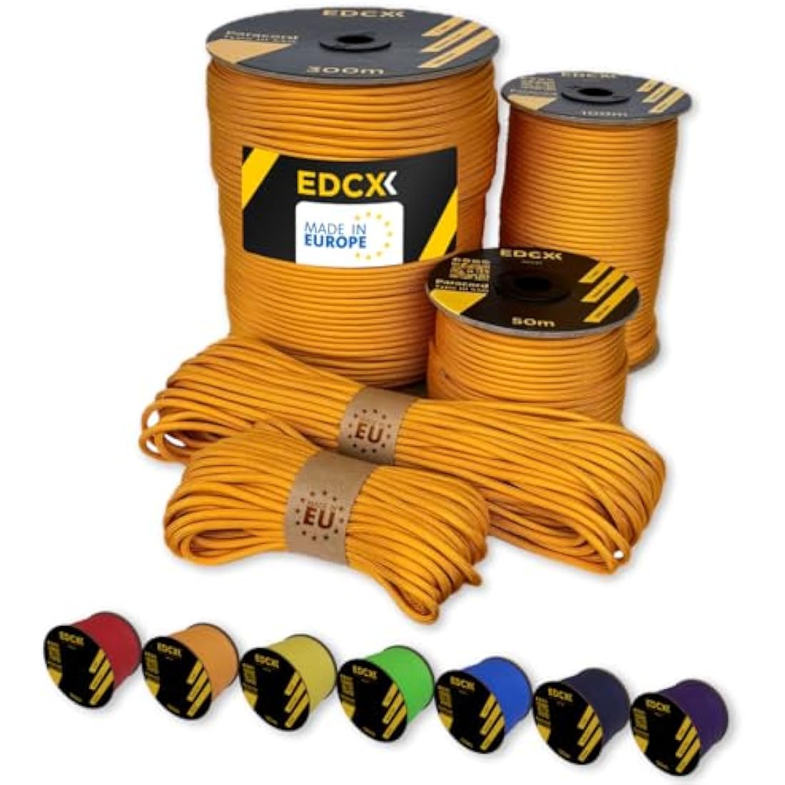 EdcX Paracord 4mm, 35+ Solid Colors (10m, 15m, 30m, 50m, 100m, 300m) | Ideal for Crafting, DIY, Camping, Survival, Outdoor | 100% Nylon Rope 4mm | Tactical Cord 550 Type III