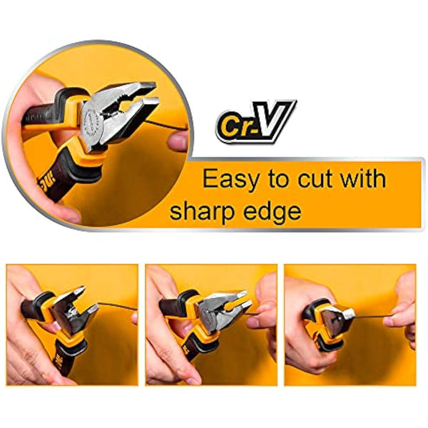 INGCO 4Pcs Pliers Set 8 Inch Combination Plier 7 Inch Diagonal Cutting Plier 6 Inch Long Nose 10 Inch Pump with Stackable Plastic Box HKTV01P041