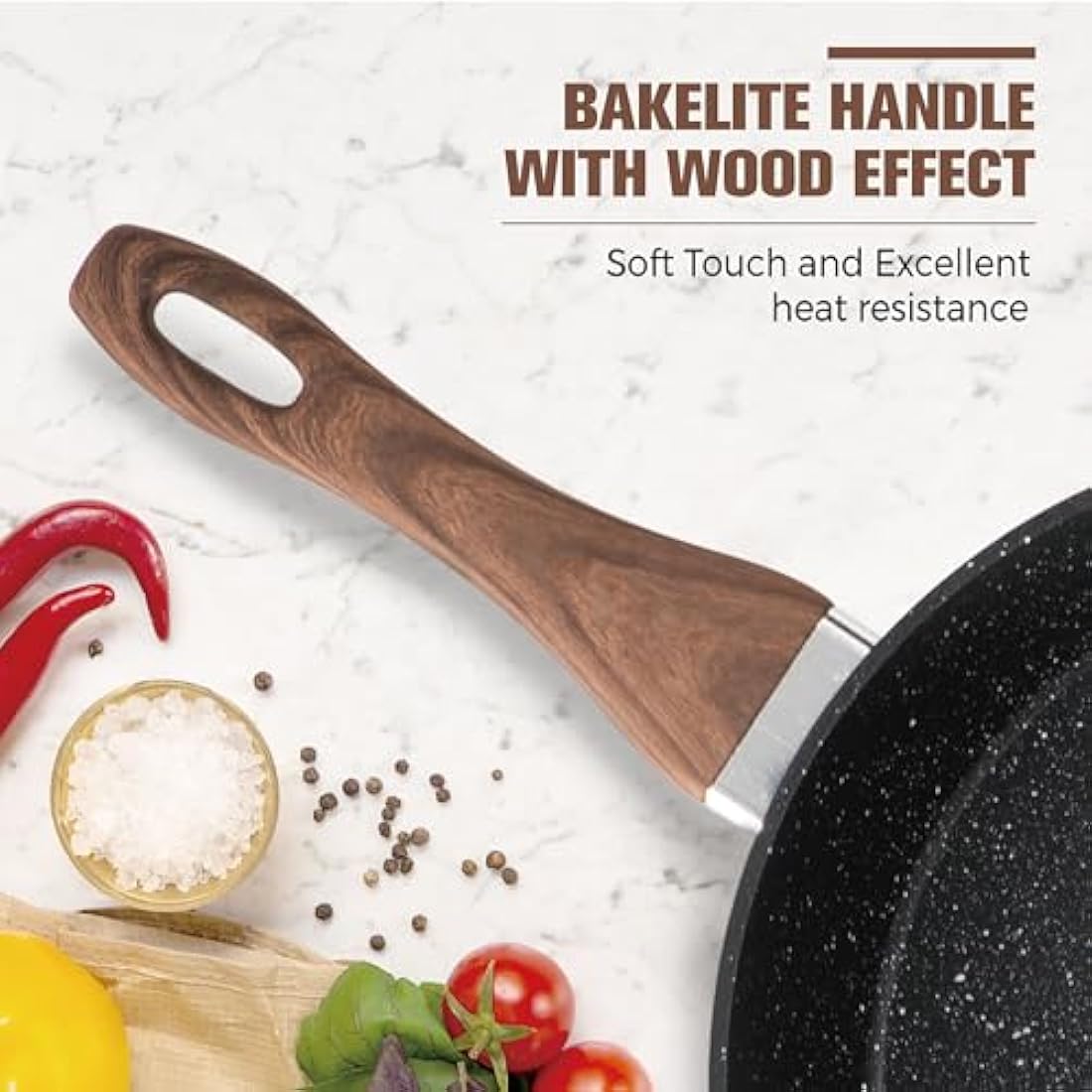 DishDelight 15 Piece Non-Stick Cookware Set, Nonstick Induction Granite-Coated Pots and Pans Set, Nonstick Saucepans Set, Black