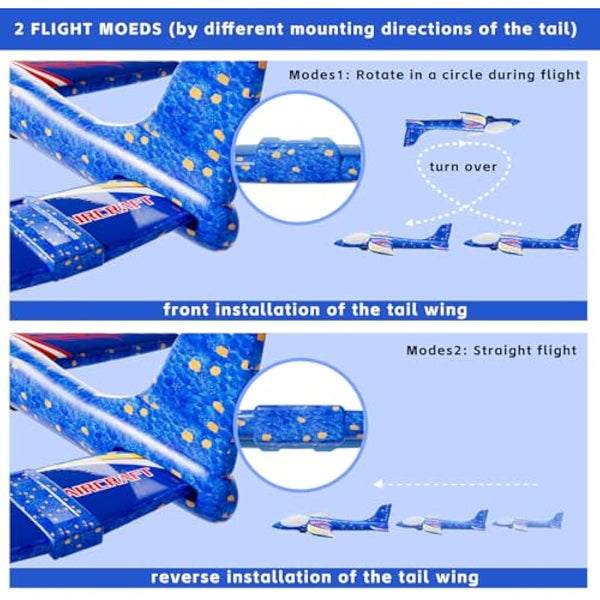 Doloowee 3 Pack Airplane Launcher Toys, 12.6 Inch LED Foam Glider Airplane Catapult, 2 Flight Modes, Outdoor Sports Flying Toys 4 5 6 7 8 9 10 11 12 Years Old Boys Girls Birthday Gifts (Blue)