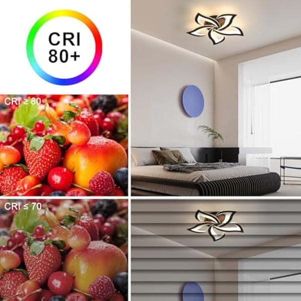 Dorlink LED Ceiling Light, 60W 5400LM Modern Design Ceiling Lighting, 5 Lights Living Room Ceiling Light Acrylic Black Flower Fittings Ceilings for Bedroom, Kitchen, Dining Room 3000K Warm White