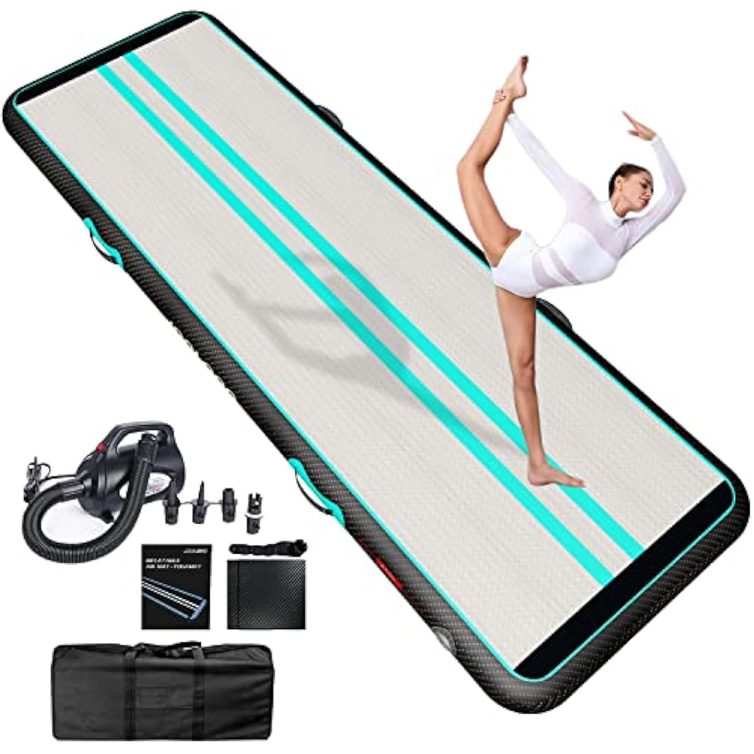 JOOLOOG Premium Air Tumbling Gymnastics Mat 2M 3M 4M 5M 6M Inflatable Air Tumble Mat for Kids Gymnastics Thick 10cm/20cm with 650W Electric Air Pump