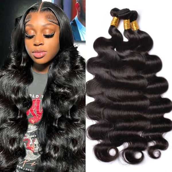 Body Wave Bundles Human Hair Bundles 12A Grade 100% Unprocessed Brazilian Virgin Hair Bundles Body Weave Wavy Bundles Deals Quick Weave Hair Extension (20 22 24)