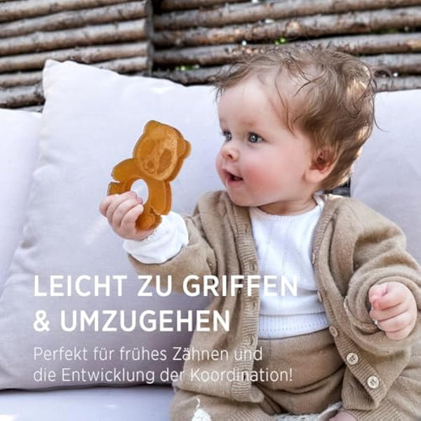 HEVEA Panda Teether for Babies - 100% Natural Rubber Soothing Teething Toy, BPA-Free & Vegan, Easy-Grip for Soothing Gums