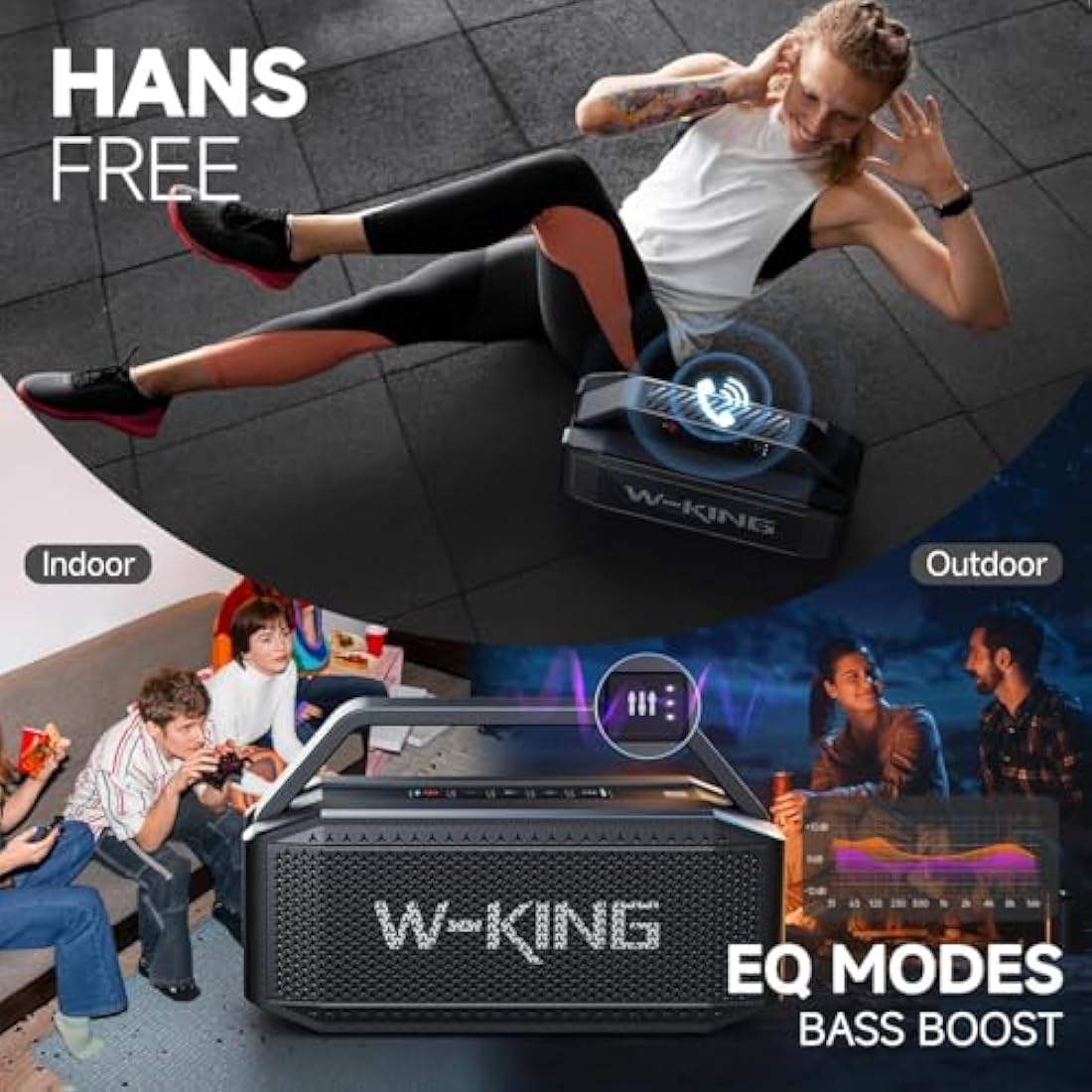 W-KING Portable Speakers Bluetooth Wireless Loud, 100W Max Waterproof Outdoor Bluetooth Speaker Big Party Large Boombox Subwoofer*2, 60W Exlarge All-Round Bass Passive Radiator/40H/PowerBank/TF/AUX/EQ