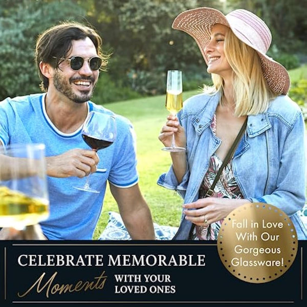 ELIXIR GLASSWARE Classy Champagne Flutes - Hand Blown Crystal Champagne Glasses - Set of 4 Elegant Flutes, 100% Lead Free Premium Crystal - Gift for Wedding, Anniversary, Christmas - 8oz, Clear