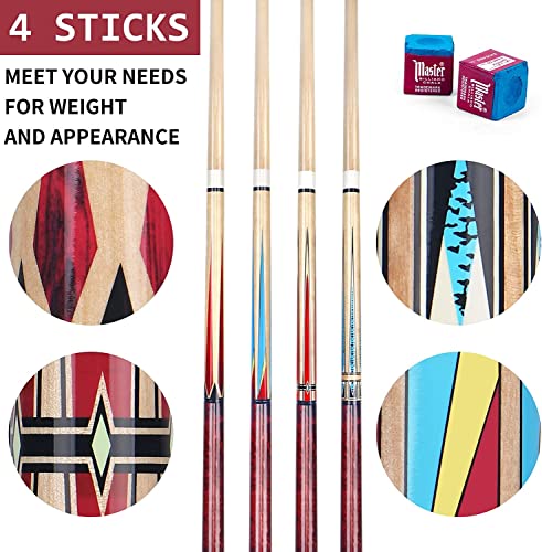 Aklot Pool Cue,Pool Cues Set of 4 Pool 58" Cue Sticks Pool Cues Adult Canadian Maple Wood Cue Stick Pool Cues Adult 18 19 20 21 oz