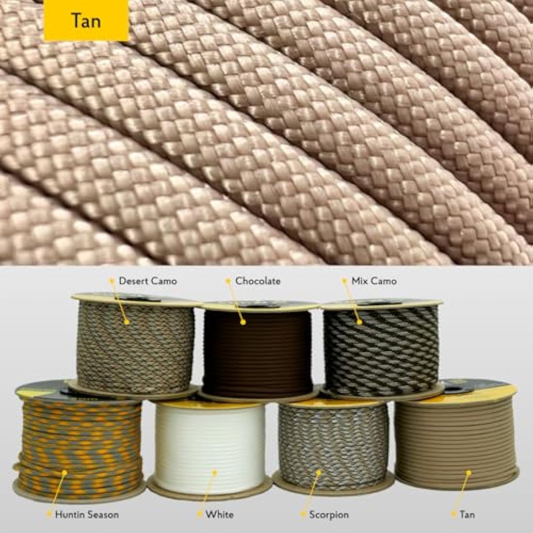 EdcX 4mm Rope 550 - Type III, 100% Rope, 7 Strand Rope, 4mm Rope in Solid Colors