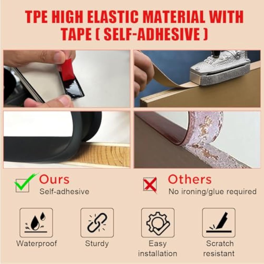 flintronic 5m*16mm U-Shape Flexible Furniture Edge Banding, Baby Safty Baby Edge Protector, Self Adhesive TPE Wood Edging Tape, DIY Furniture Edge Trim for Table, Cabinet, Furniture Restoration