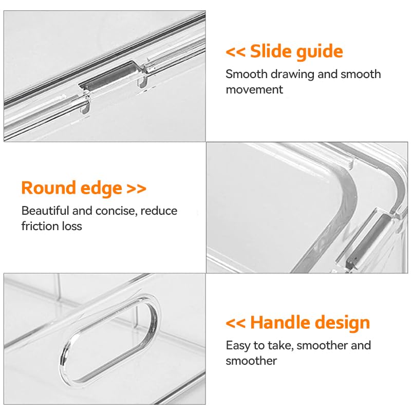 Abiudeng Fridge Organizer Kitchen Storage Organisation Cupboard Organiser with Pullout Drawer Stackable Fridge Drawer Organizer Set with Handle BPA