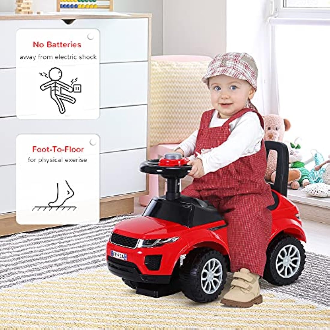 HOMCOM 3-in-1 Ride On Car Foot To Floor Slider Toddler w/Horn Steering Wheel NO POWER Manual Under Seat Storage Safe Design for 1-3 Year Old Red