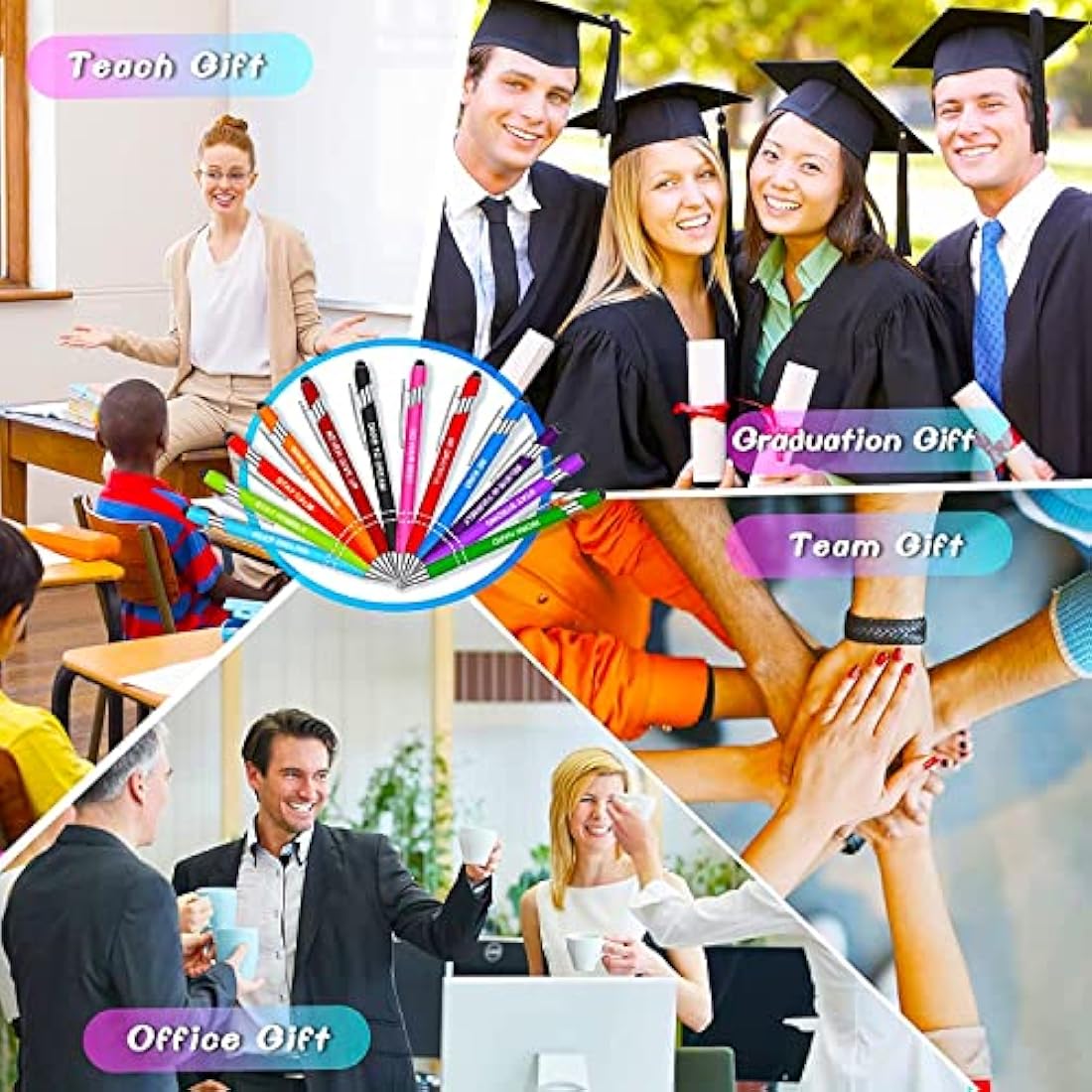 KAHEIGN 20Pcs Inspirational Ballpoint Pens, 14CM Motivational Quotes Pen Screen Touch Metal Pen Black Ink Stylus Pens for Women Men Bosses Office Desk Supplies (10 Positive Style)