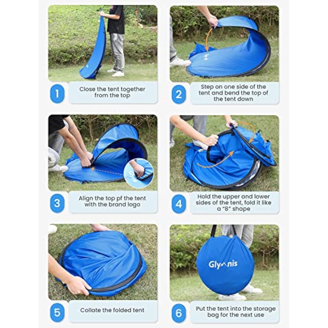 Glymnis Pop Up Beach Tent Small for 1-2 Person/Large for 3-4 Person, UV Protection Beach Sun Shelter with Zipper Porch, Portable Sun Shade Tent for Beach, Garden, Picnic