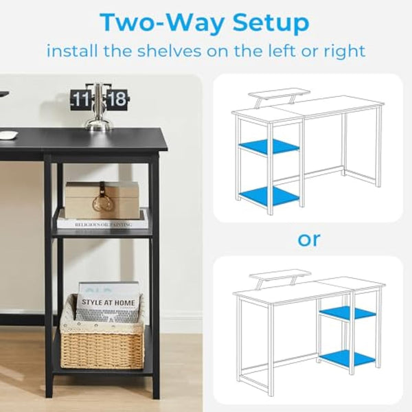 GreenForest Computer Desk with Monitor Stand,120cm Black Desk with Reversible Storage Shelves Modern PC Gaming Home Office Desk for Small Spaces,Black