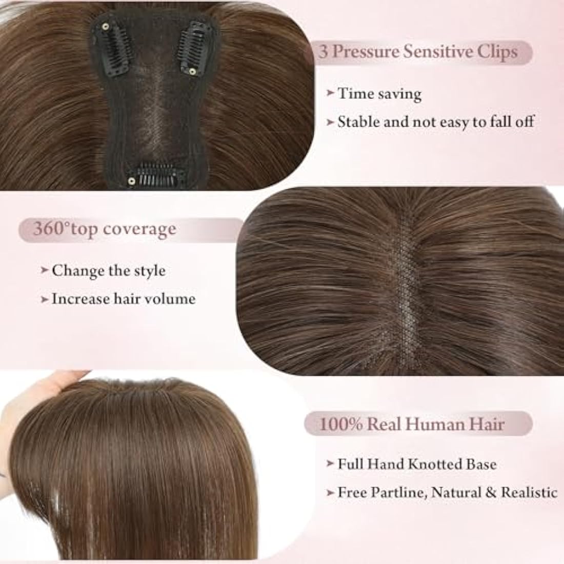 Hair Toppers for Thinning Hair Toppers for Women Real Human HairTopper with Fringe HairPieces for Women with Thinning Swiss Base 10Inch (4#)