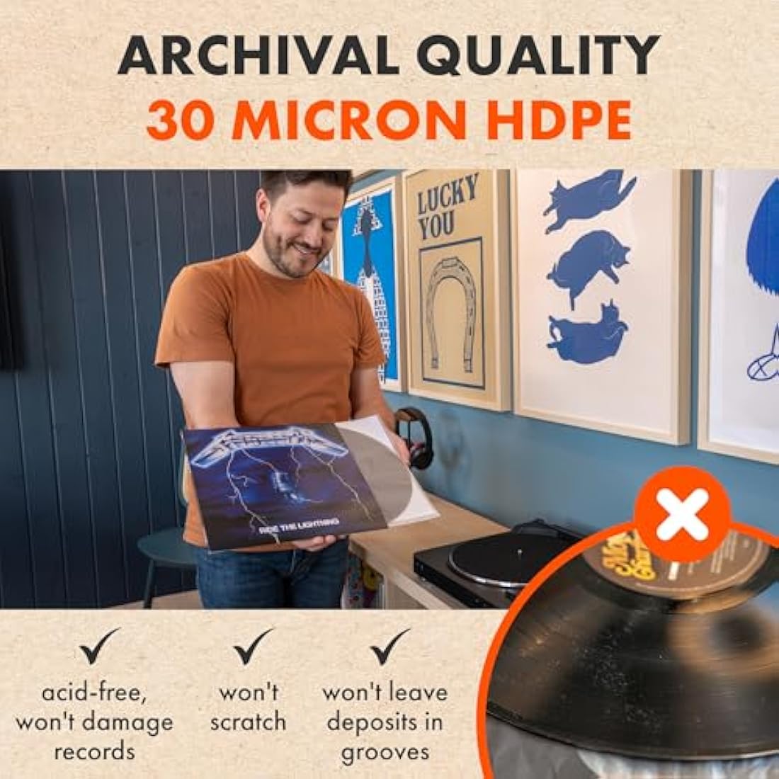 100x 12 Inch Anti Static Inner Vinyl Record Sleeves | Audiophile Poly Lined Plastic Protective Album LP Sleeve | Replaces Paper Sleeves & Fits Inside Cardboard Inners | Archival Quality Triple Ply