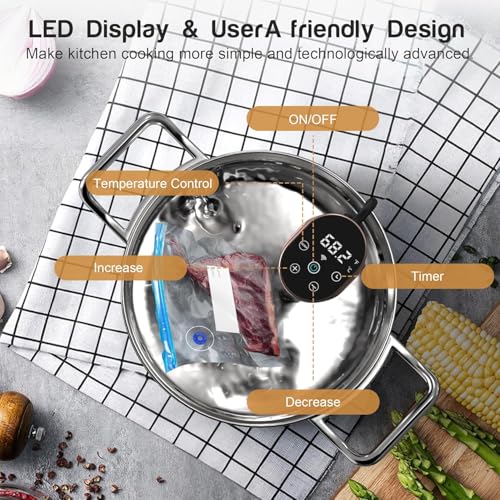 Karinear Sous Vide Machine WIFI 1100W Immersion Circulator with Temperature Time LED Display Stainless Steel Touch Control Silent Style for All Groups