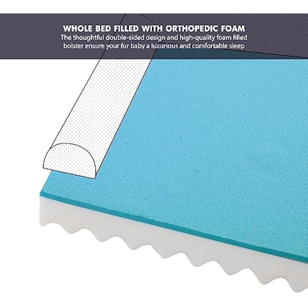 Codi Extra Large Memory Foam Layer Dog Bed, Washable Orthopedic Dogs Beds Couch with Removable Zipper Cover, Waterproof Pet Sofa with U-Shape Bolster, Navy Blue, 106x81x(8.9+8.9) cm