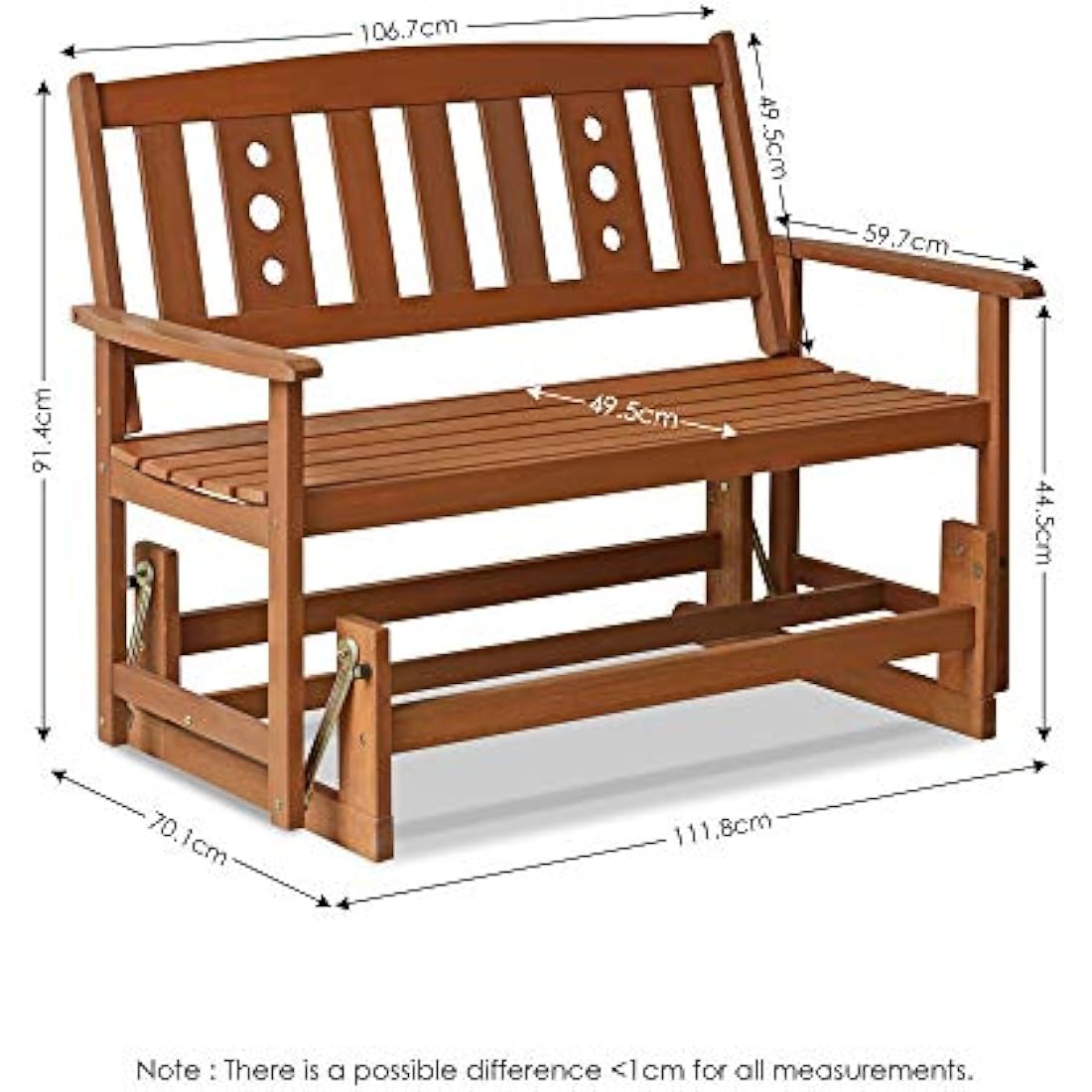 Furinno Outdoor Hardwood New Mexico Glider, Wood, Natural, 111.76 (W) x 91.49 (H) x 70 (D) cm