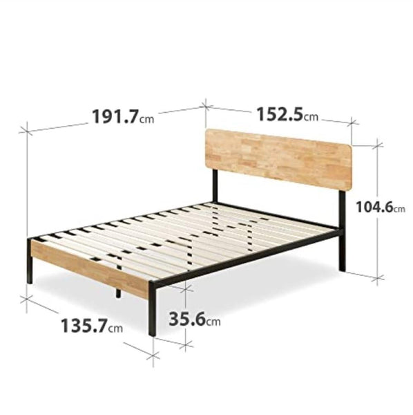 Zinus Olivia Single Bed frame - Bed 90x190 cm - 36 cm Height - Metal and Wood Platform Bed frame - Natural Brown and Black