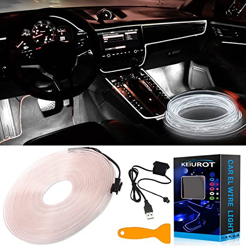 Keiurot El Wire Car Lights Neon Light for Car USB Ice Blue 10M/32Ft Car Ambient Lighting Atmosphere Car Led Interior Strip Light Sewing Edge Decoration Dashboard Lights Strip LED Trim Light