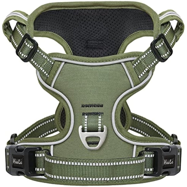 HEELE Dog Harness for Small Medium Large Dogs No Pull Adjustable Padded Reflective Harness with Handle for Walking Training, Green, XS