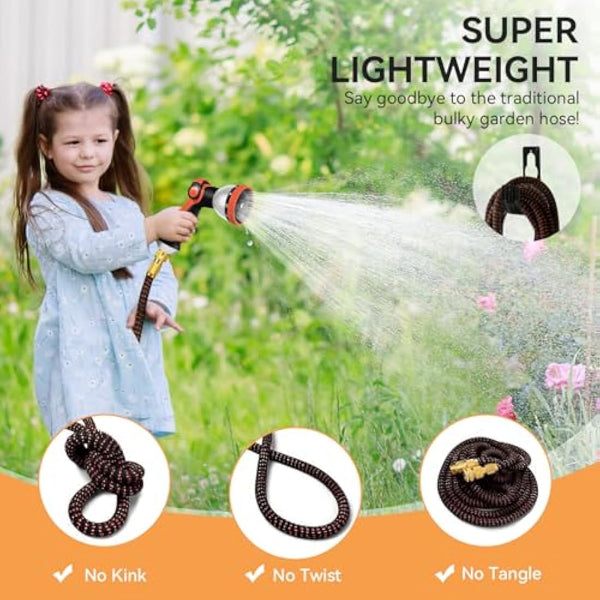Hose Pipe, Upgraded 3-Layer Latex Expandable Garden Hose 50FT, with 3/4"&1/2" Metal Connectors, No-Kink Flexible Water Hose, 10 Function Spray, for Gardening, Cleaning & Washing(50ft/15m)