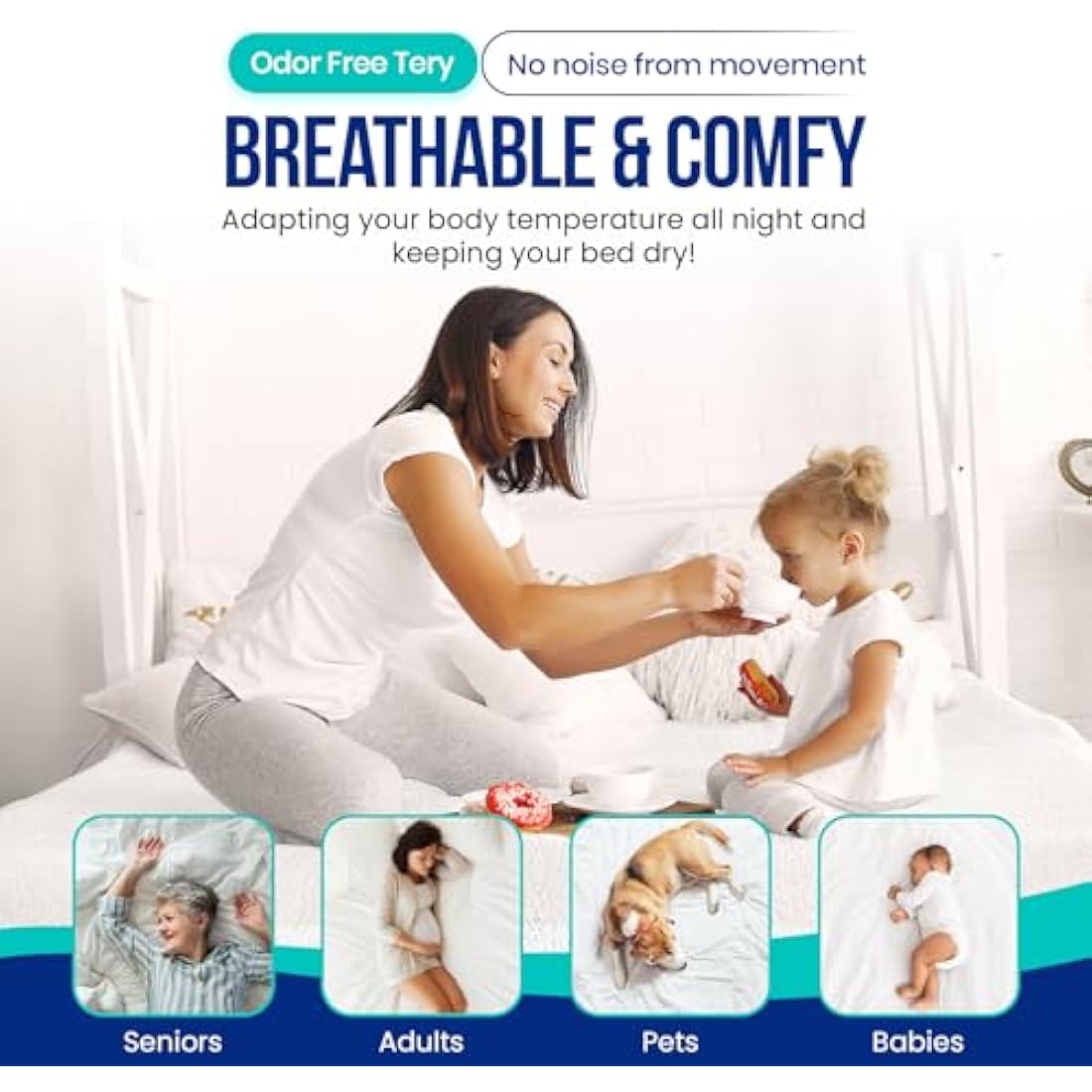 Sunshine Comforts Waterproof Mattress Protector Single 30cm Extra Deep Fitted Skirt - Terry Towel Mattress Protector - Hypoallergenic and Noiseless Mattress Cover With All Around Elastic (90 x 190cm)