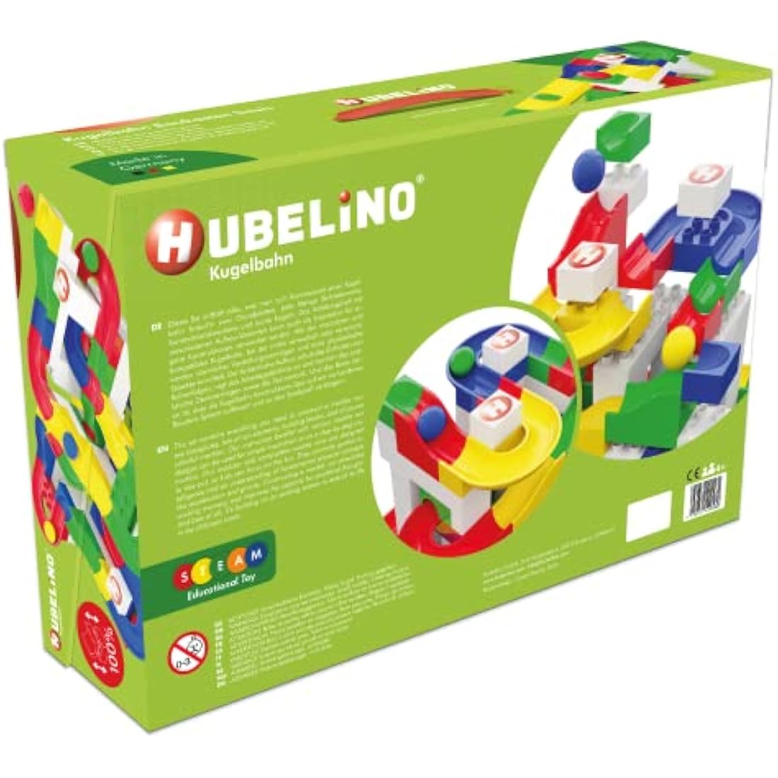 Hubelino 420480 Basic Building Box Marble Run, Compatible with Popular Building Block System, 123 pieces, for Ages 4 and Up, (Made in Germany)
