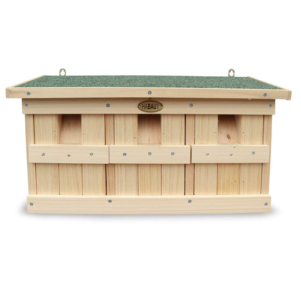 HABAU Nesting Box and Sparrow House with 3 Breeding Chambers, Solid Wood, 45.5 x 17 x 23 cm