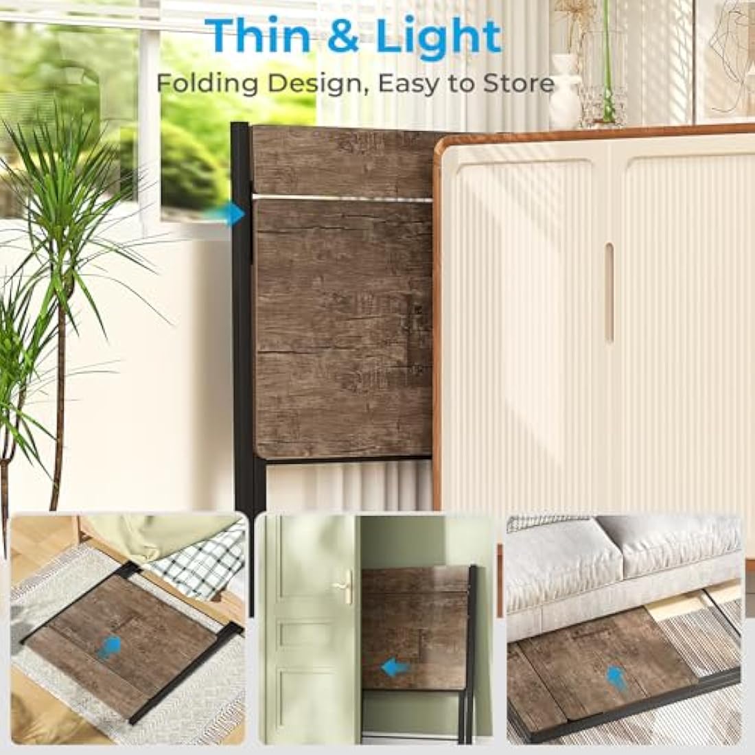 GreenForest Foldable Desk No Assembly Required,Small Desk with Monitor Shelf,Computer Desk for Small Space,Brown