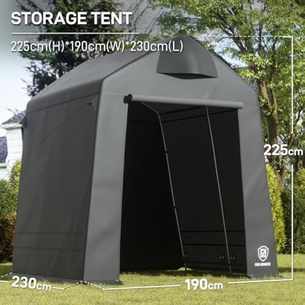EVER ADVANCED Outdoor Shelter with Vents, 3000mm Water Resistant Tent for Outside, Heavy Duty Shed for Motorcycle, Bike, Garden Storage, Foldable, Portable Garage, Gray