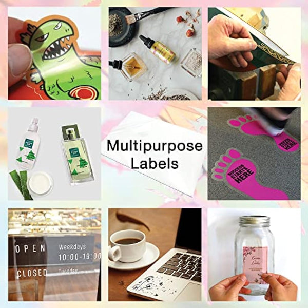 Evergreen Goods 50 Sheets Glossy Low Opacity Sticker Vinyl Labels | Waterproof Inkjet & Laser Printable Translucent Self Adhesive | Make Your Own Stickers | Sticky Back Clear PVC