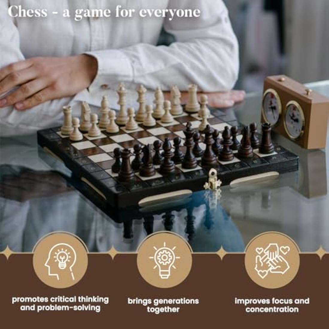 Master of Chess Tournament Wooden Chess Set with Pieces “CHAMPION” 29 cm / 11 in - Handcrafted Portable and Small Chess Board Game for Adults and Kids