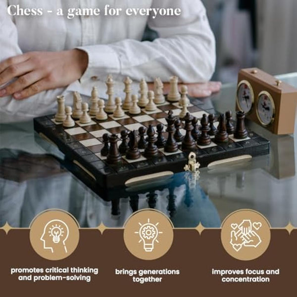 Master of Chess Tournament Wooden Chess Set with Pieces “CHAMPION” 29 cm / 11 in - Handcrafted Portable and Small Chess Board Game for Adults and Kids