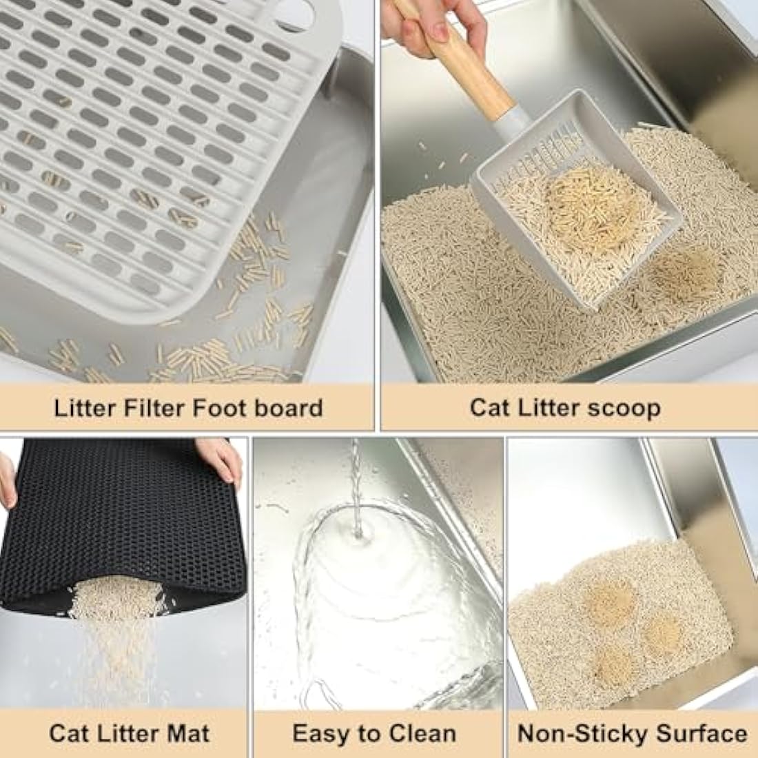 Vivifying Extra Large Grey Stainless Steel Cat Litter Box, Easy to Clean and Odour-Resistant Metal Cat Litter Tray with Lid, Leak-Proof, 55 x 35 x 30 cm