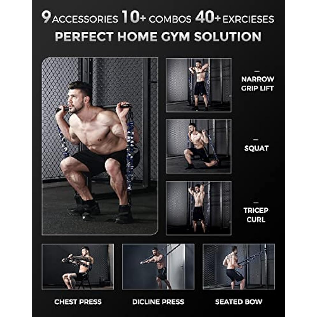 INNSTAR Portable Home Gym Set with Workout Bar, Bench Press Set, Squat Resistance Band, Door Anchor and More-Full Body Workout Equipment to Build Muscle and Shape Body