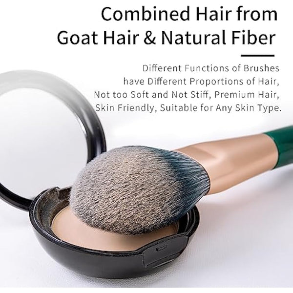 ENZO KEN Natural Fiber & Goat Hair Makeup Brush Set Professional, Combined Hair Makeup Brush Set with Case, Green Cosmetic Brushes Makeup Set, Natural Bristle Makeup Brushes.