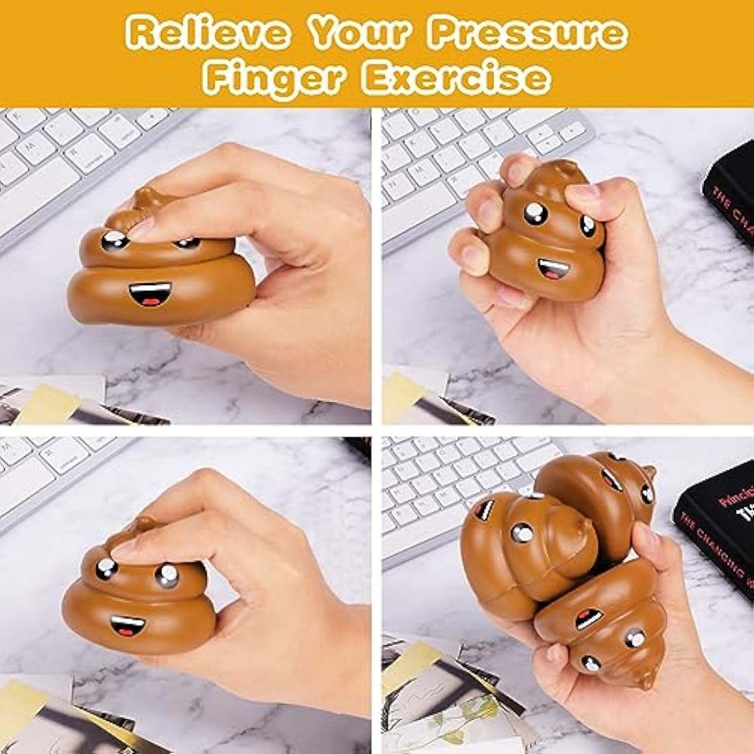 Ainiv Fake Poop Squeeze Stress Balls, 4pcs Stress Relief Ball, Sensory Stress Ball for Kids and Adults, Hand Exercise Stress Relief Balls, Squeeze Toys for Anxiety, Fidget, Tension, Manage Anger