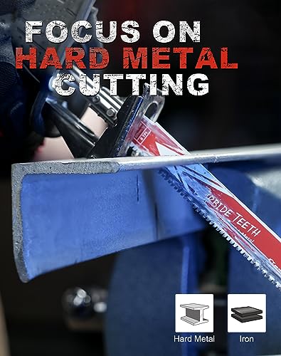 EZARC Carbide Reciprocating Saw Blade R978HM Endurance for Thick Metal, Cast Iron, Alloy Steel 225mm 8TPI, 3-Pack